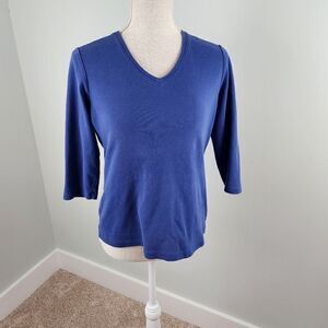 LL BEAN V NECK 3/4 LENGTH SLEEVE COTTON SHIRT SIZE SMALL